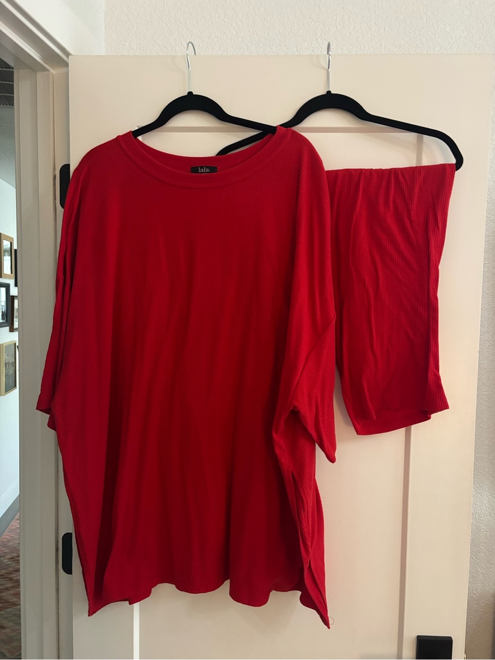 Dressed In LALA: Red Ribbed Biker Short Set - Picture 2 of 2